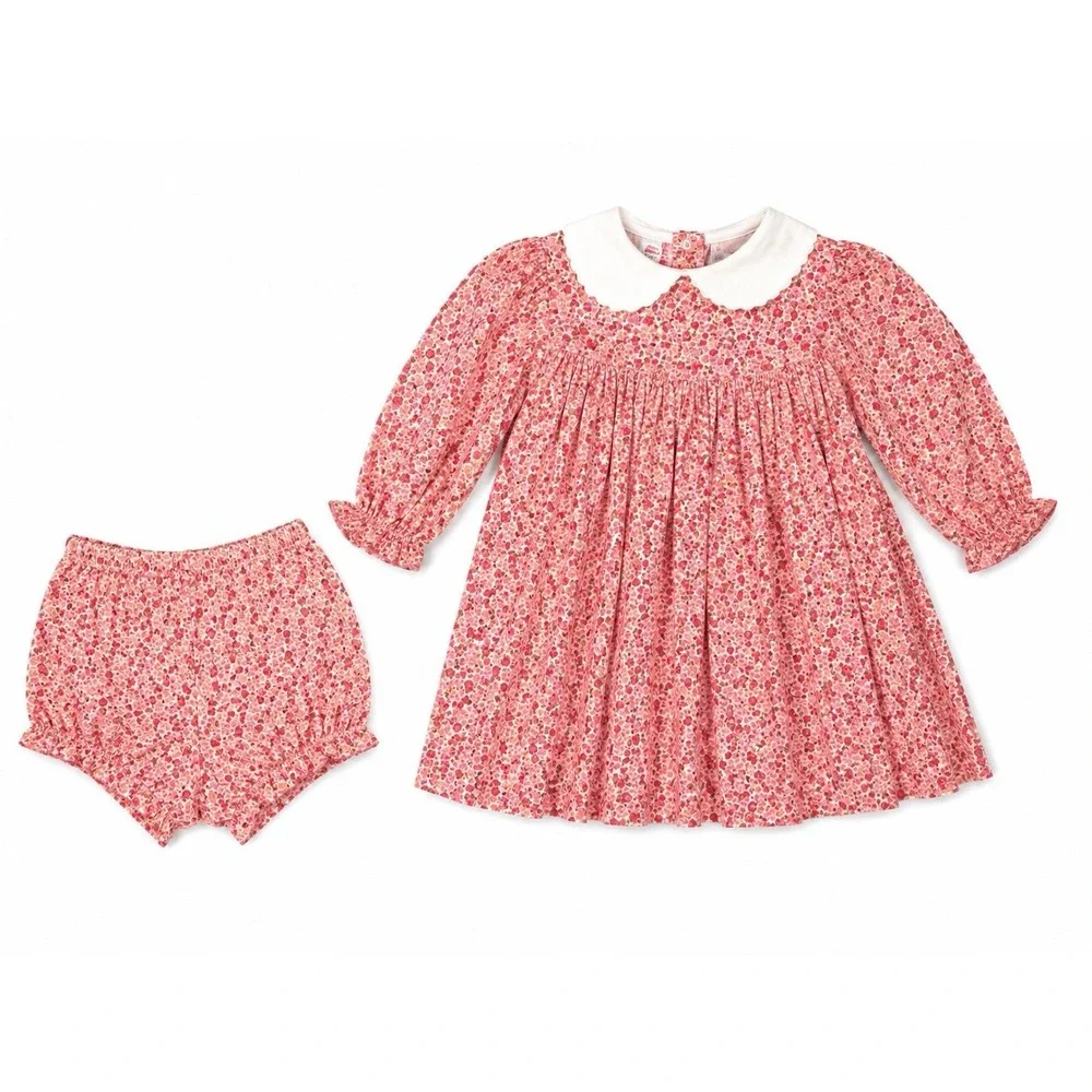 Rachel Riley Baby Girl Dress Peter Pan Collar Floral Print 12 Months Cottagecore